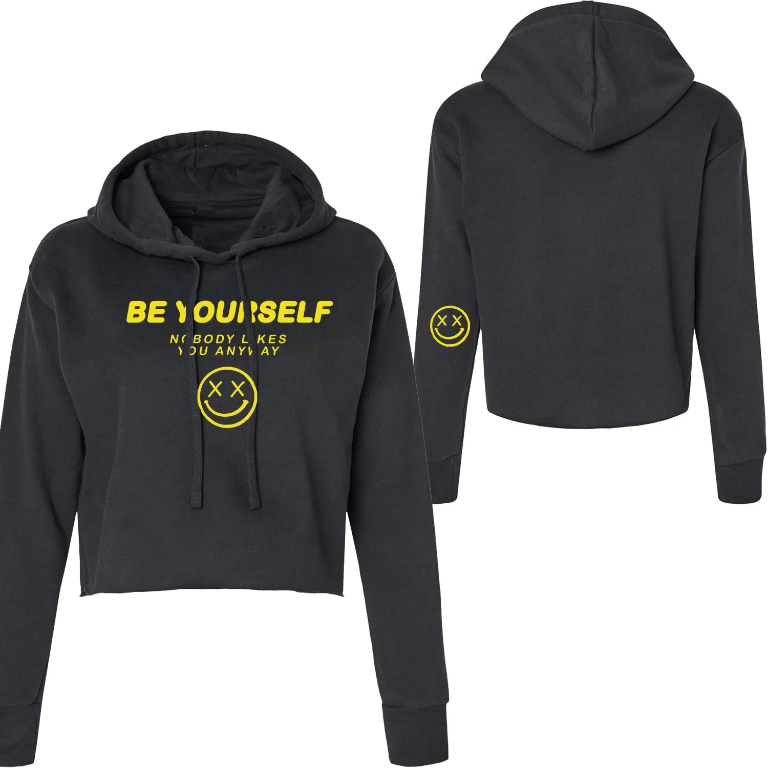 Salty Savage Ladies "Be Yourself" Cropped Hoodie | Black/Yellow