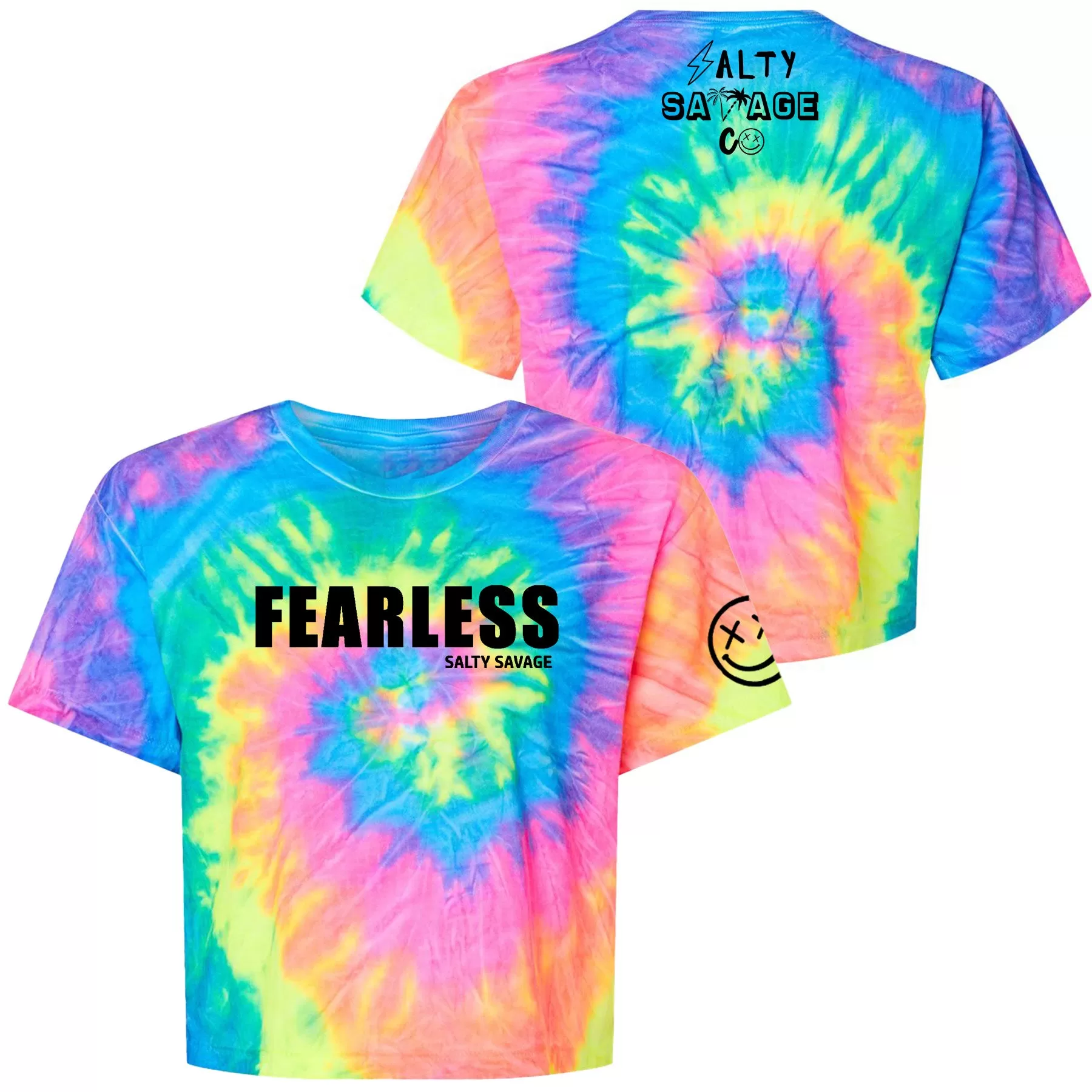 Salty Savage Ladies "FEARLESS" Spiral Tie Dye Crop Tee