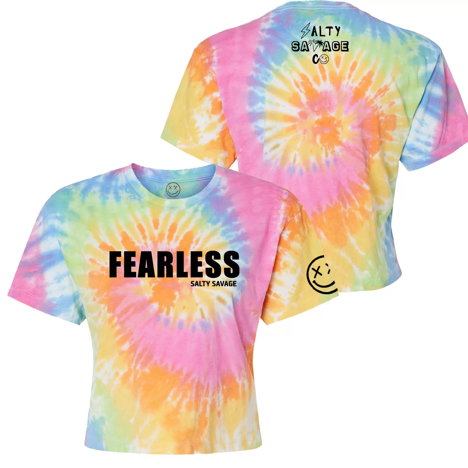 Salty Savage Ladies "FEARLESS" Spiral Tie Dye Crop Tee