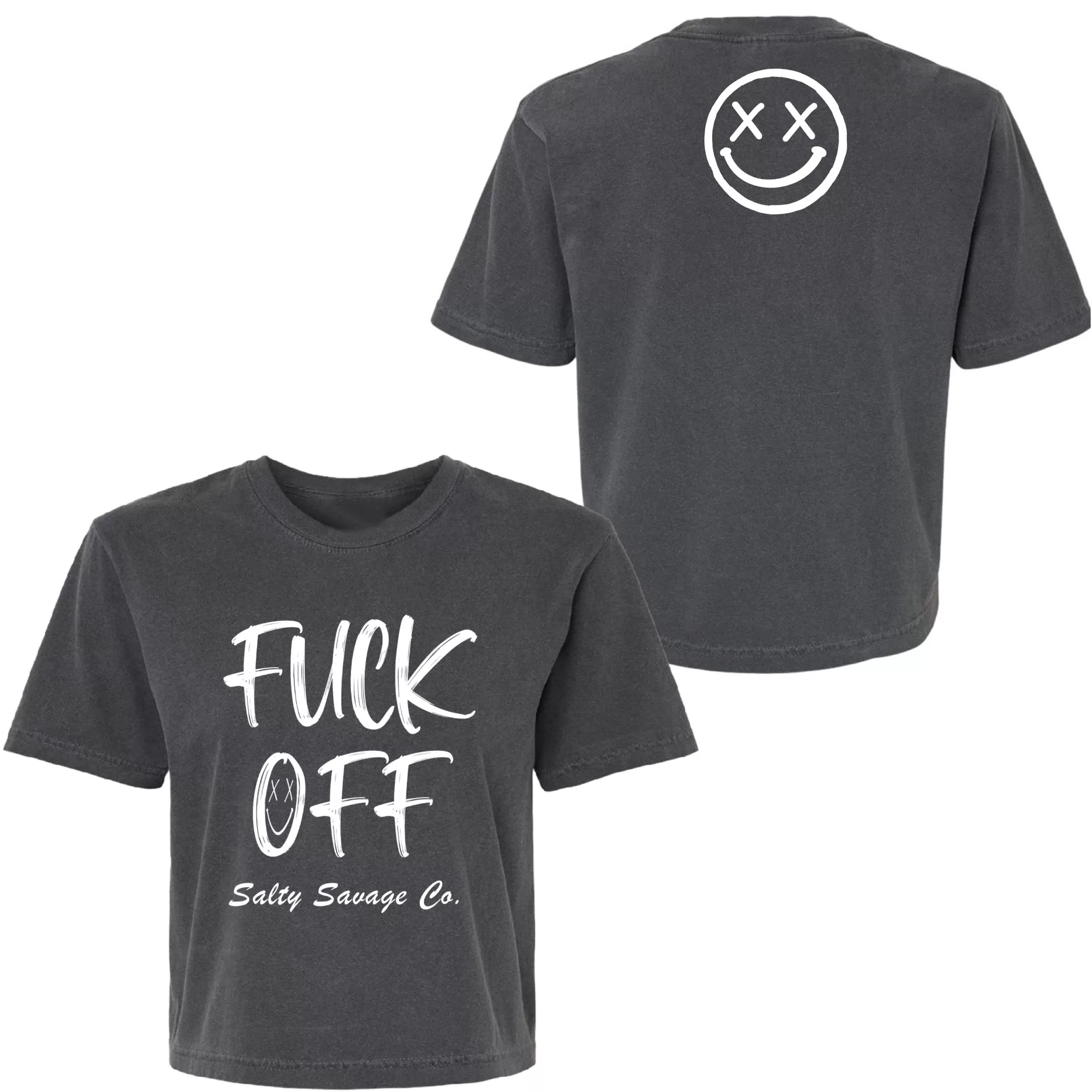 Salty Savage Ladies "FUCK OFF" Mineral Washed Crop Tee