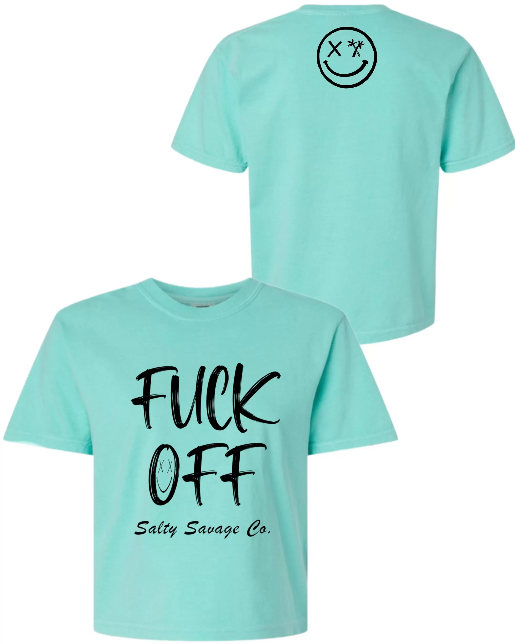 Salty Savage Ladies "FUCK OFF" Mineral Washed Crop Tee