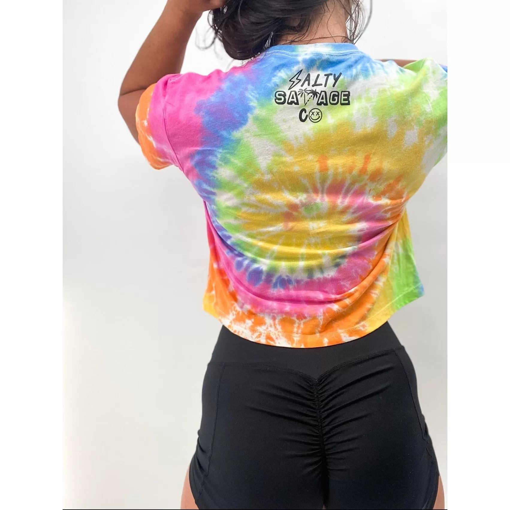 Salty Savage Ladies "NEVERMIND" Spiral Tie Dye Crop Tee