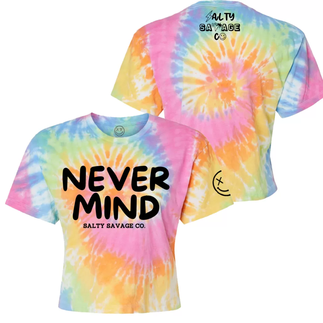 Salty Savage Ladies "NEVERMIND" Spiral Tie Dye Crop Tee