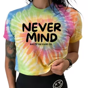 Salty Savage Ladies "NEVERMIND" Spiral Tie Dye Crop Tee