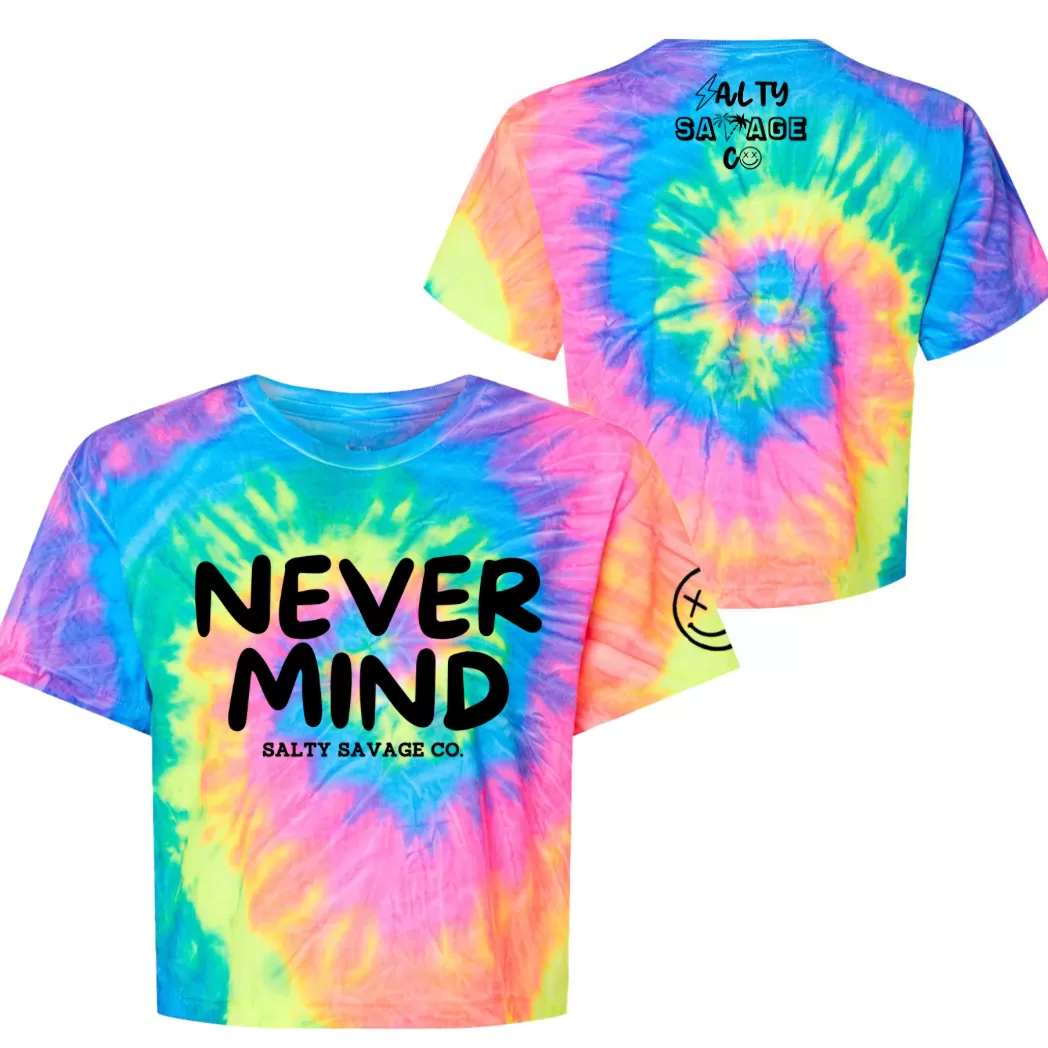 Salty Savage Ladies "NEVERMIND" Spiral Tie Dye Crop Tee