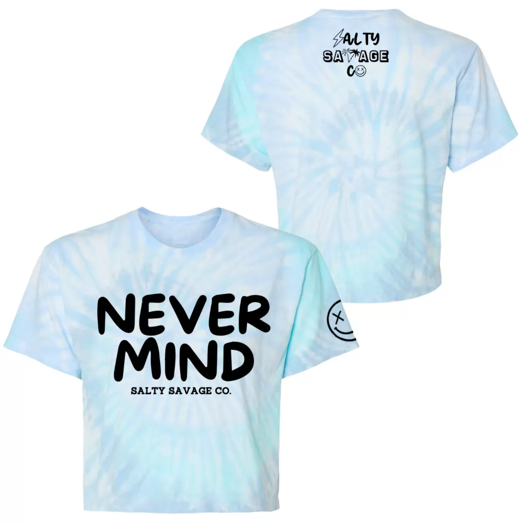 Salty Savage Ladies "NEVERMIND" Spiral Tie Dye Crop Tee