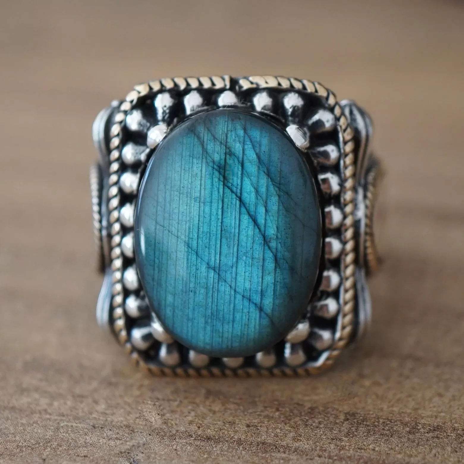 Silver Men's Ring blue Labradorite natural gemstone Turkish Artisan Jewelry