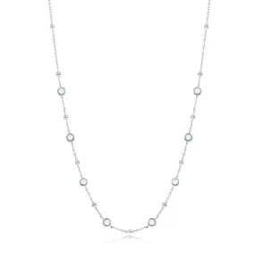 SS Bezel-Set CZ & Bead Station Necklace