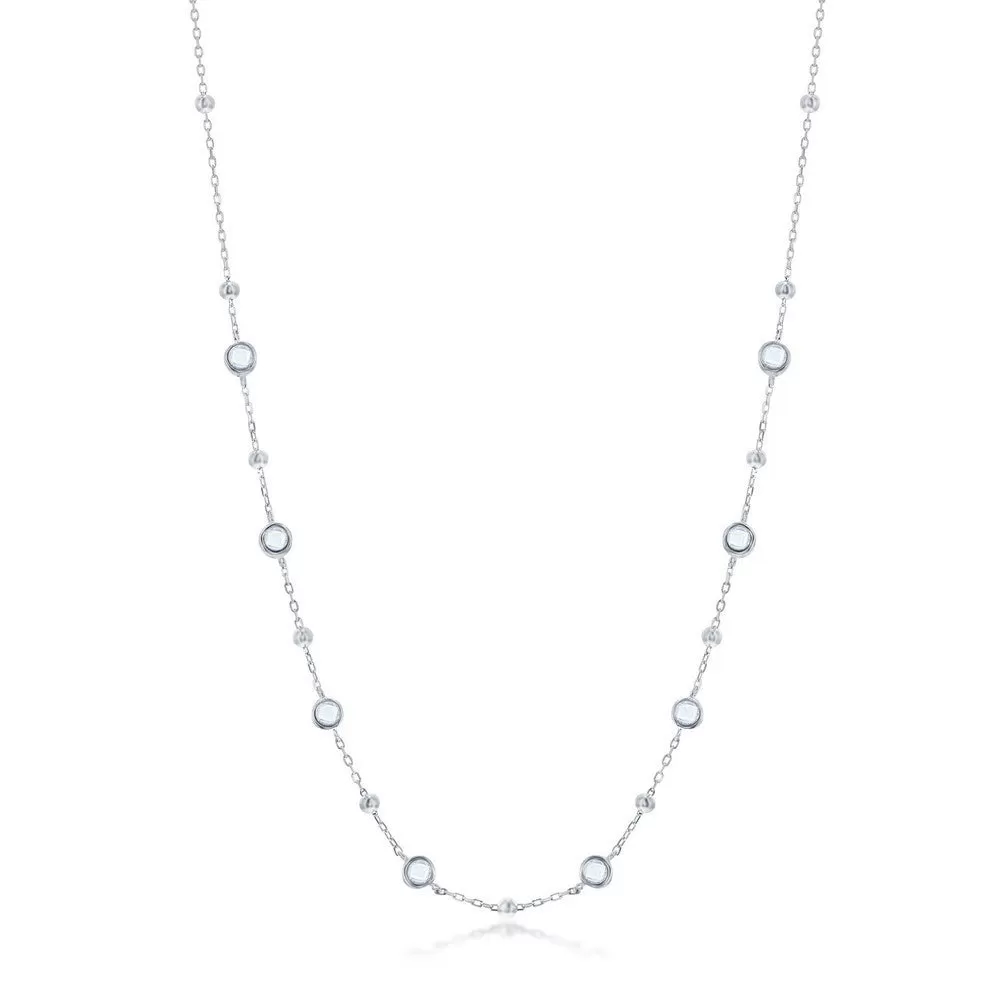 SS Bezel-Set CZ & Bead Station Necklace