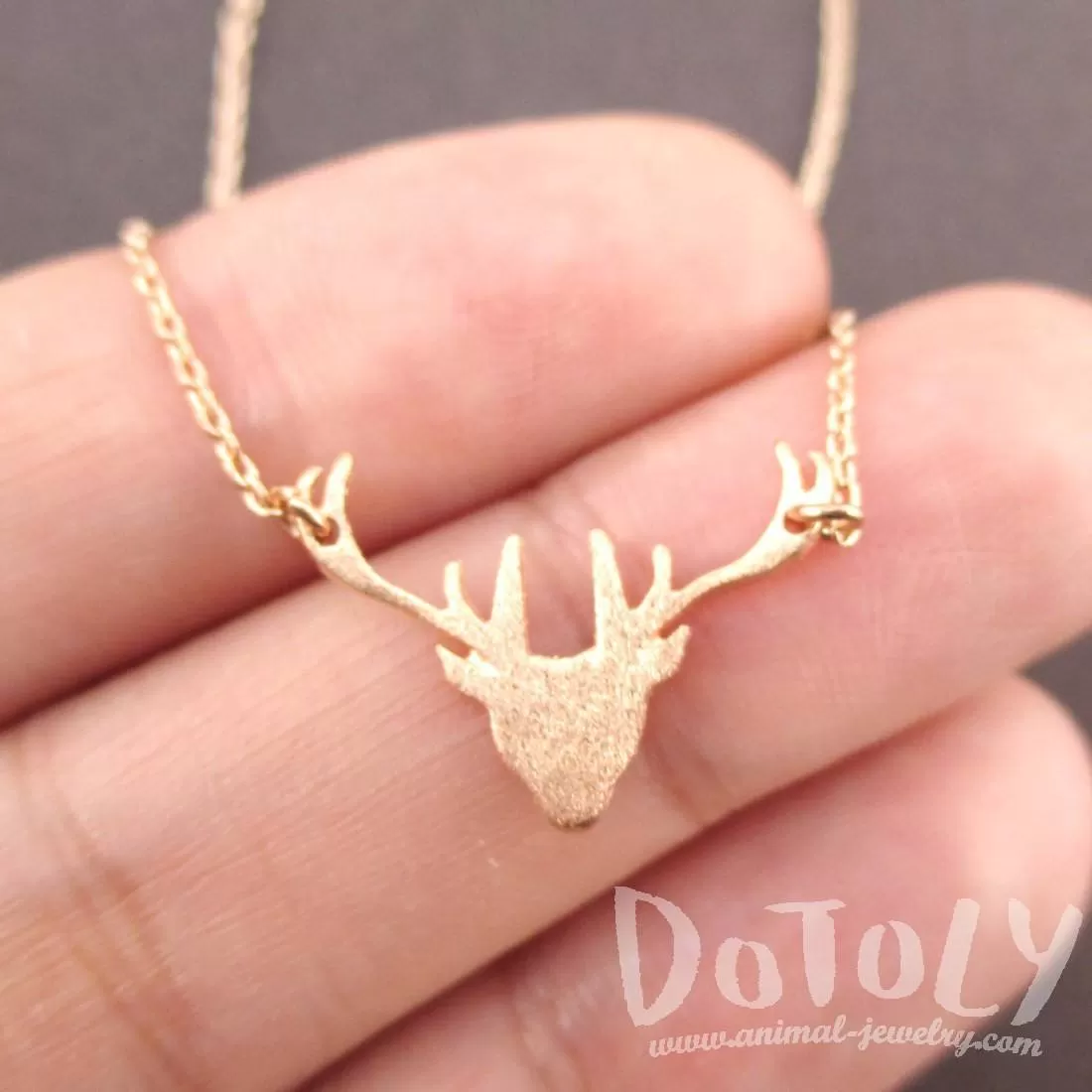 Stag Deer Doe Silhouette Shaped Pendant Necklace in Rose Gold | Animal Jewelry