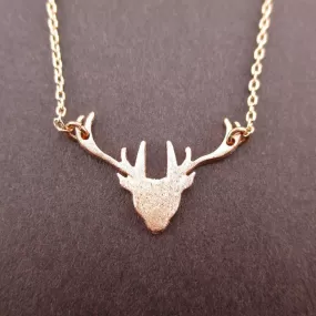 Stag Deer Doe Silhouette Shaped Pendant Necklace in Rose Gold | Animal Jewelry