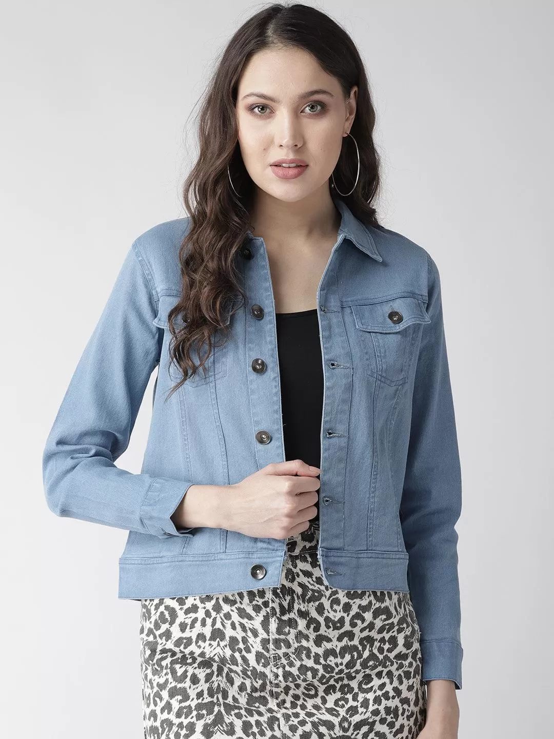 Style Quotient Women Light Wash Denim Smart Casual Jacket