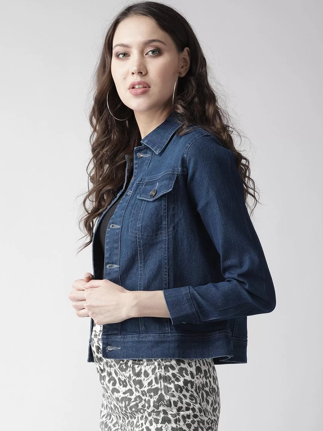 Style Quotient Women Light Wash Denim Smart Casual Jacket