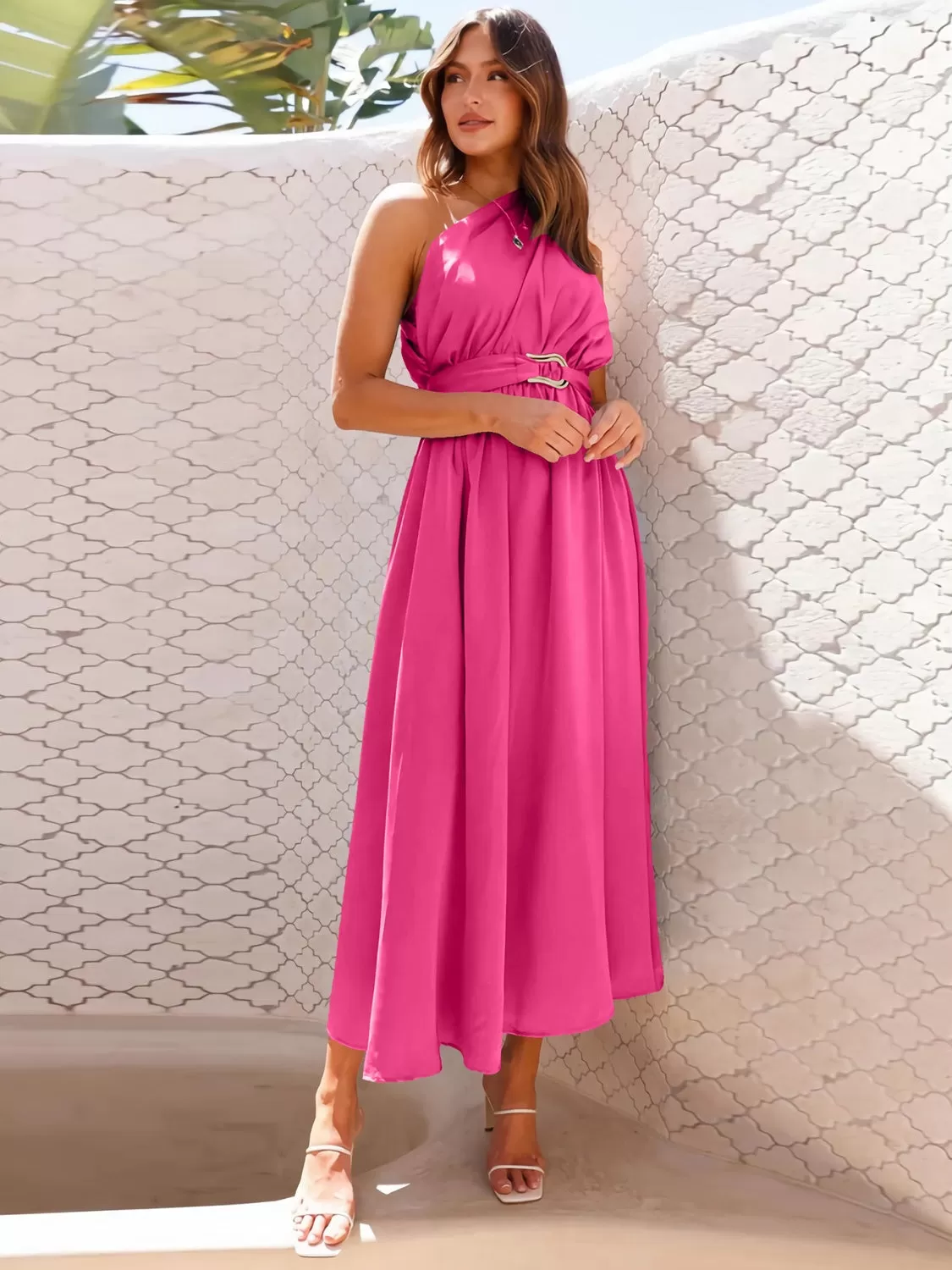 Sunset Vacation Single Shoulder Midi Dress