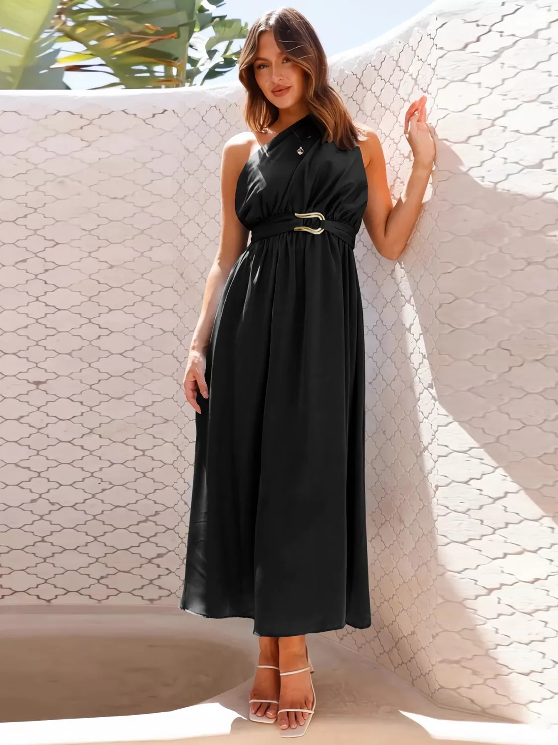 Sunset Vacation Single Shoulder Midi Dress