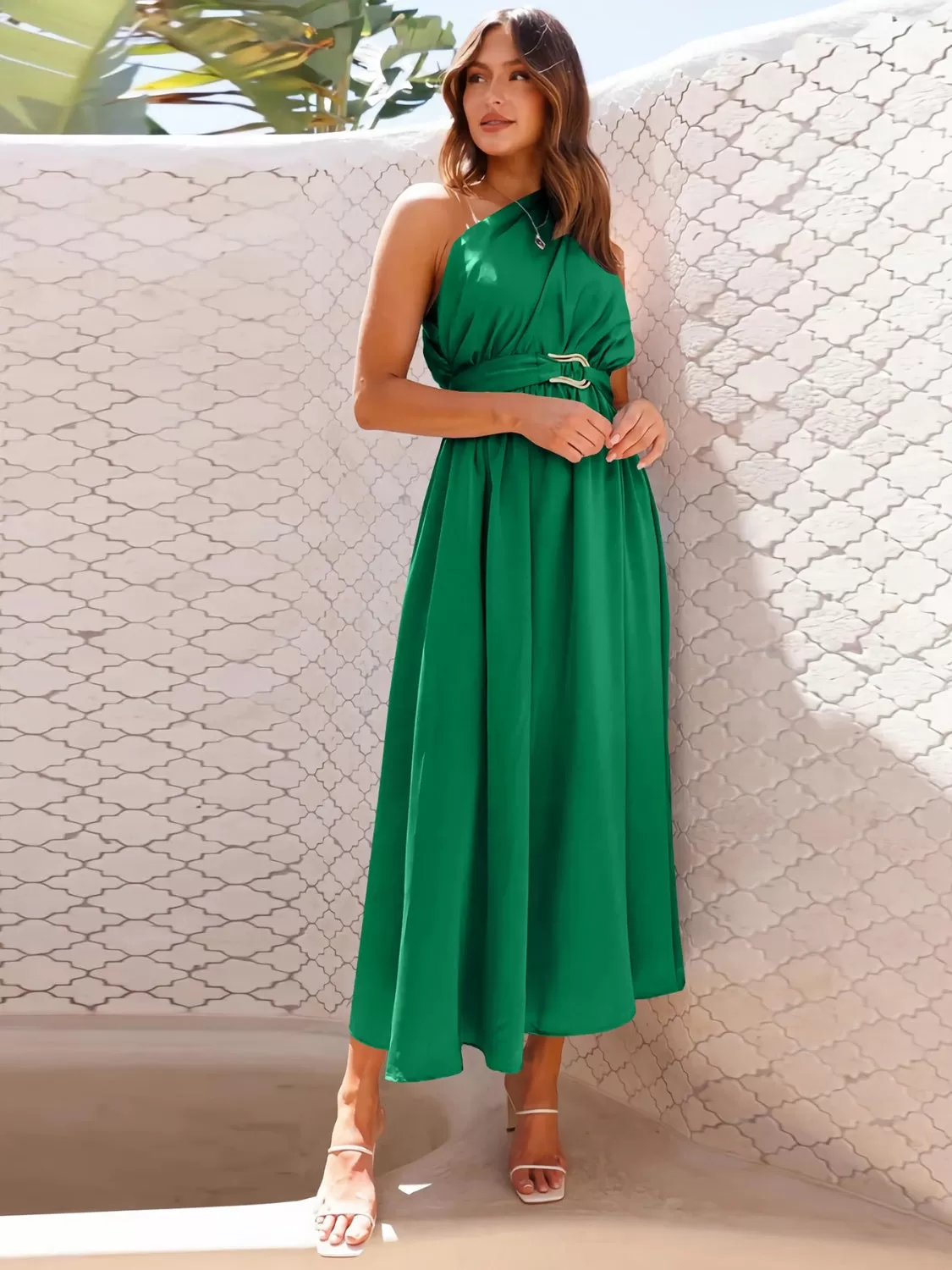 Sunset Vacation Single Shoulder Midi Dress