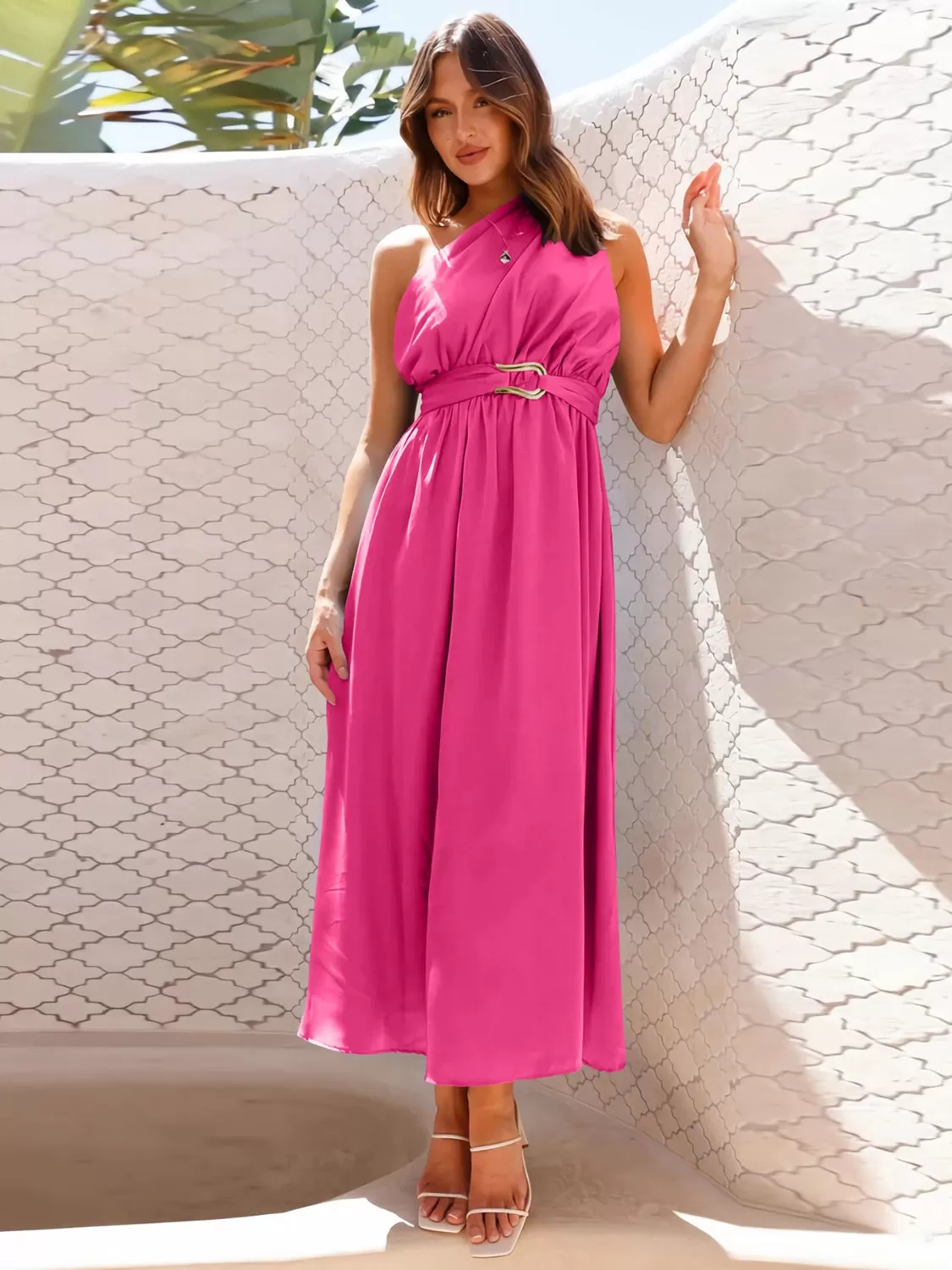 Sunset Vacation Single Shoulder Midi Dress