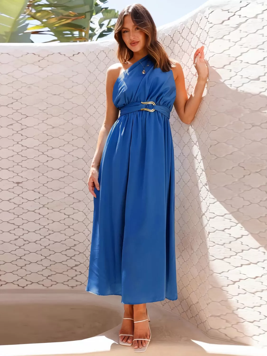 Sunset Vacation Single Shoulder Midi Dress