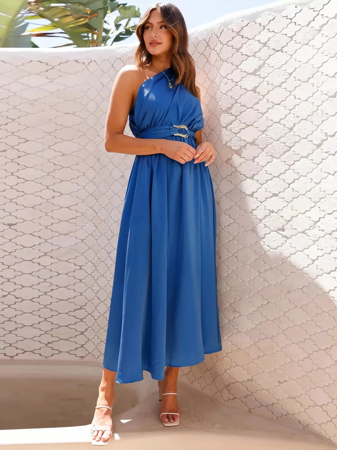 Sunset Vacation Single Shoulder Midi Dress