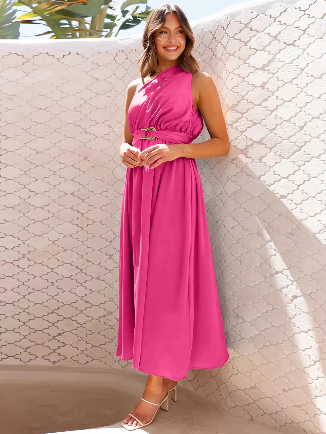 Sunset Vacation Single Shoulder Midi Dress