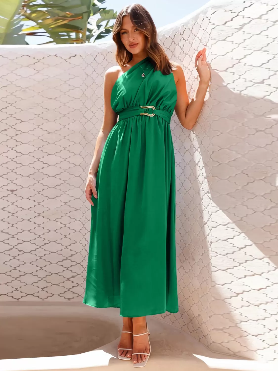 Sunset Vacation Single Shoulder Midi Dress