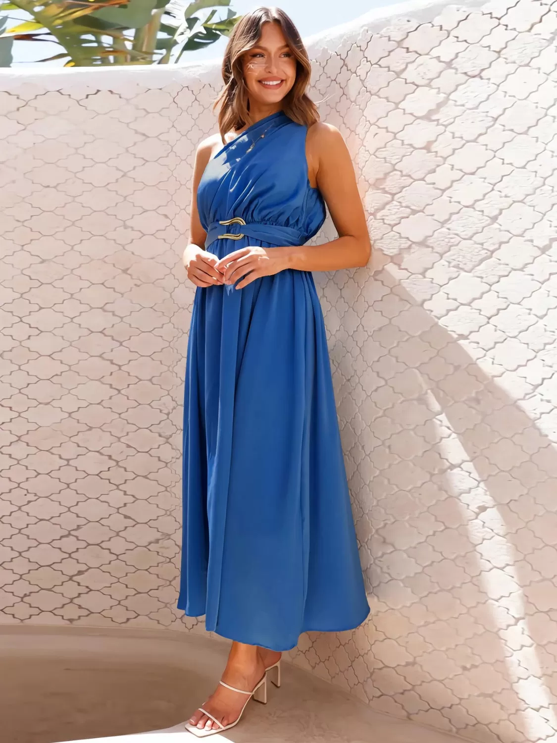 Sunset Vacation Single Shoulder Midi Dress