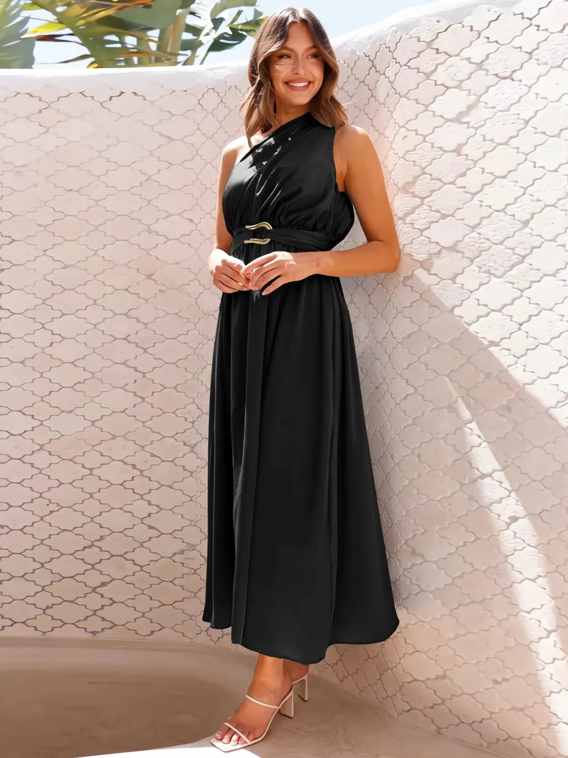 Sunset Vacation Single Shoulder Midi Dress