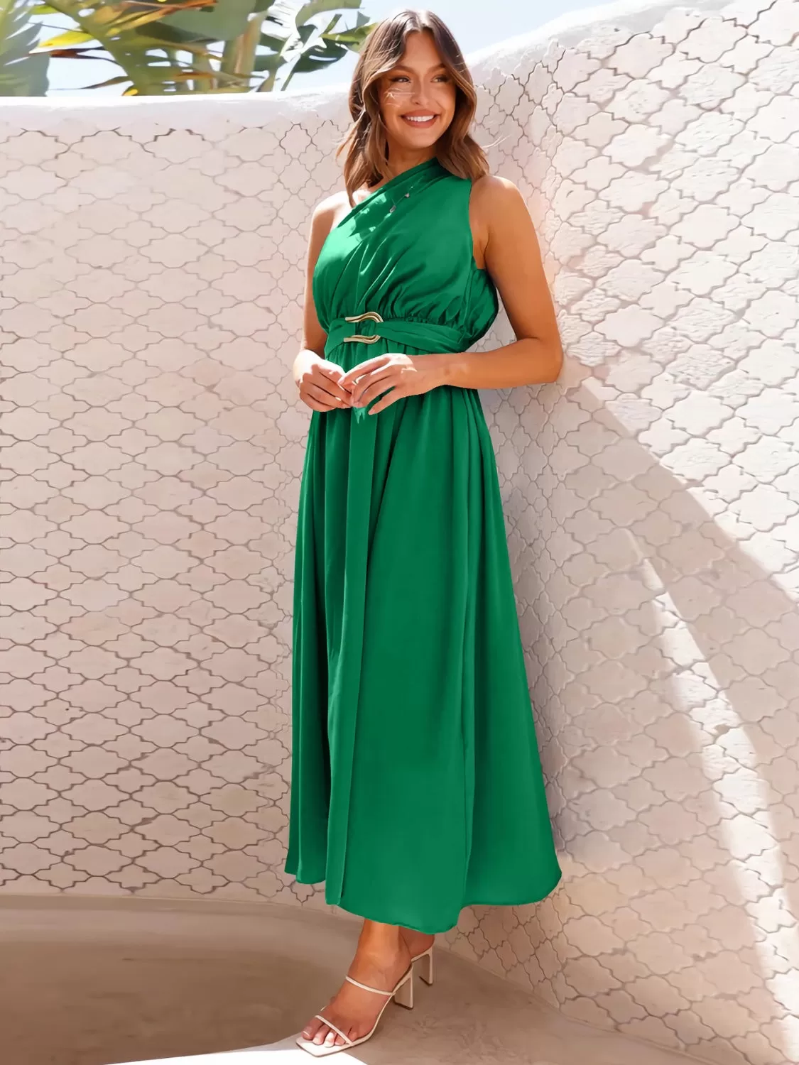 Sunset Vacation Single Shoulder Midi Dress