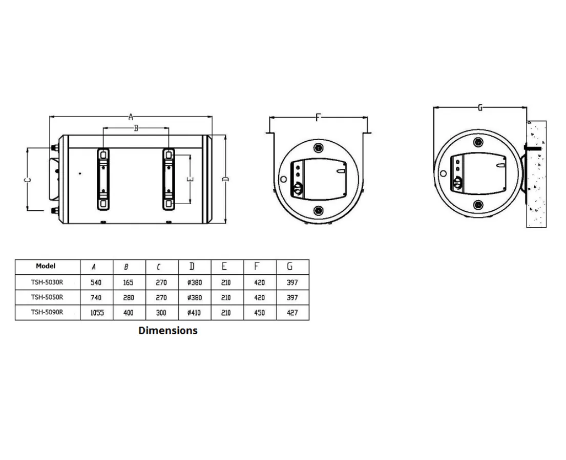 TECNO 30L Horizontal Storage Water Heater, TSH 5030R