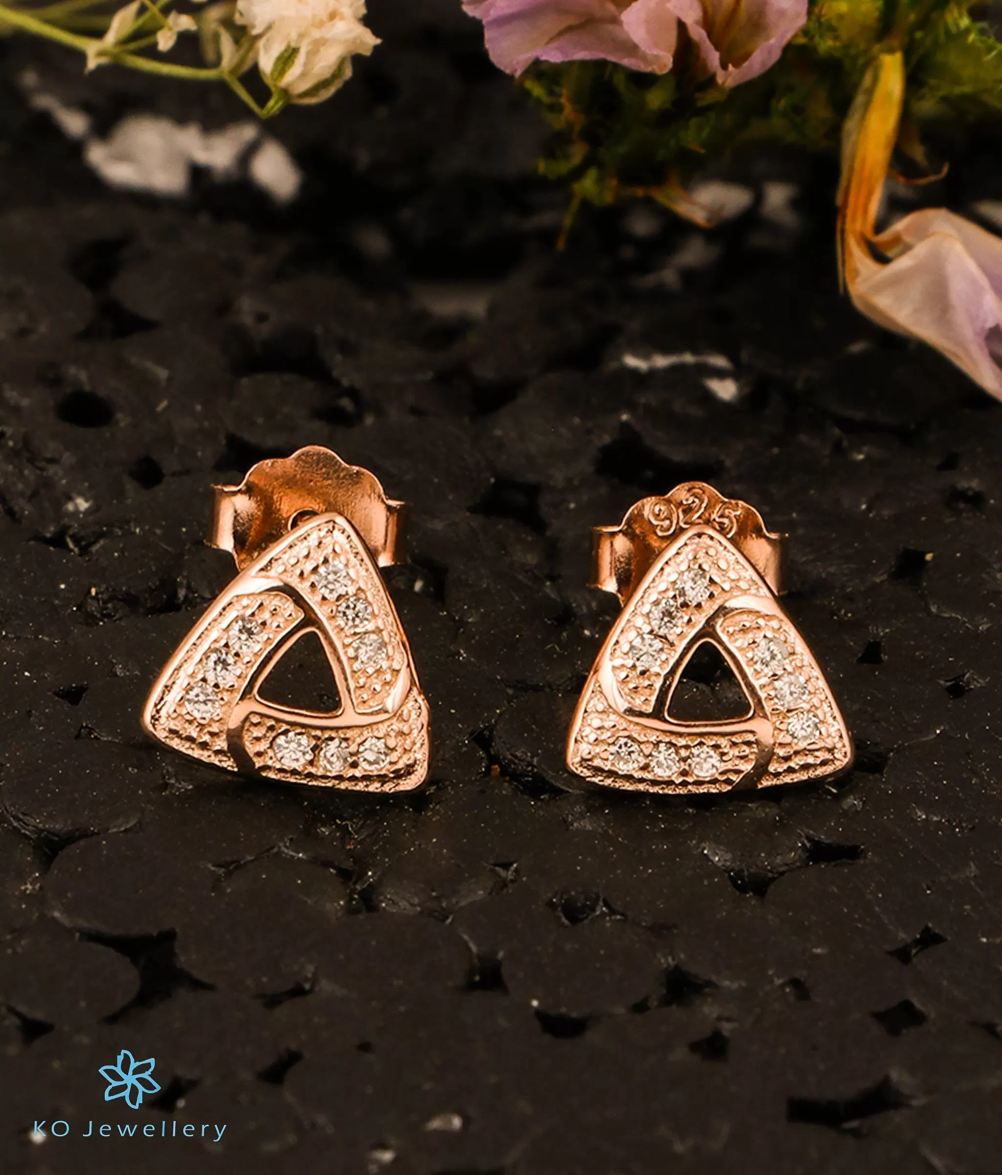 The Sparkly Triad Silver Rosegold Earstuds