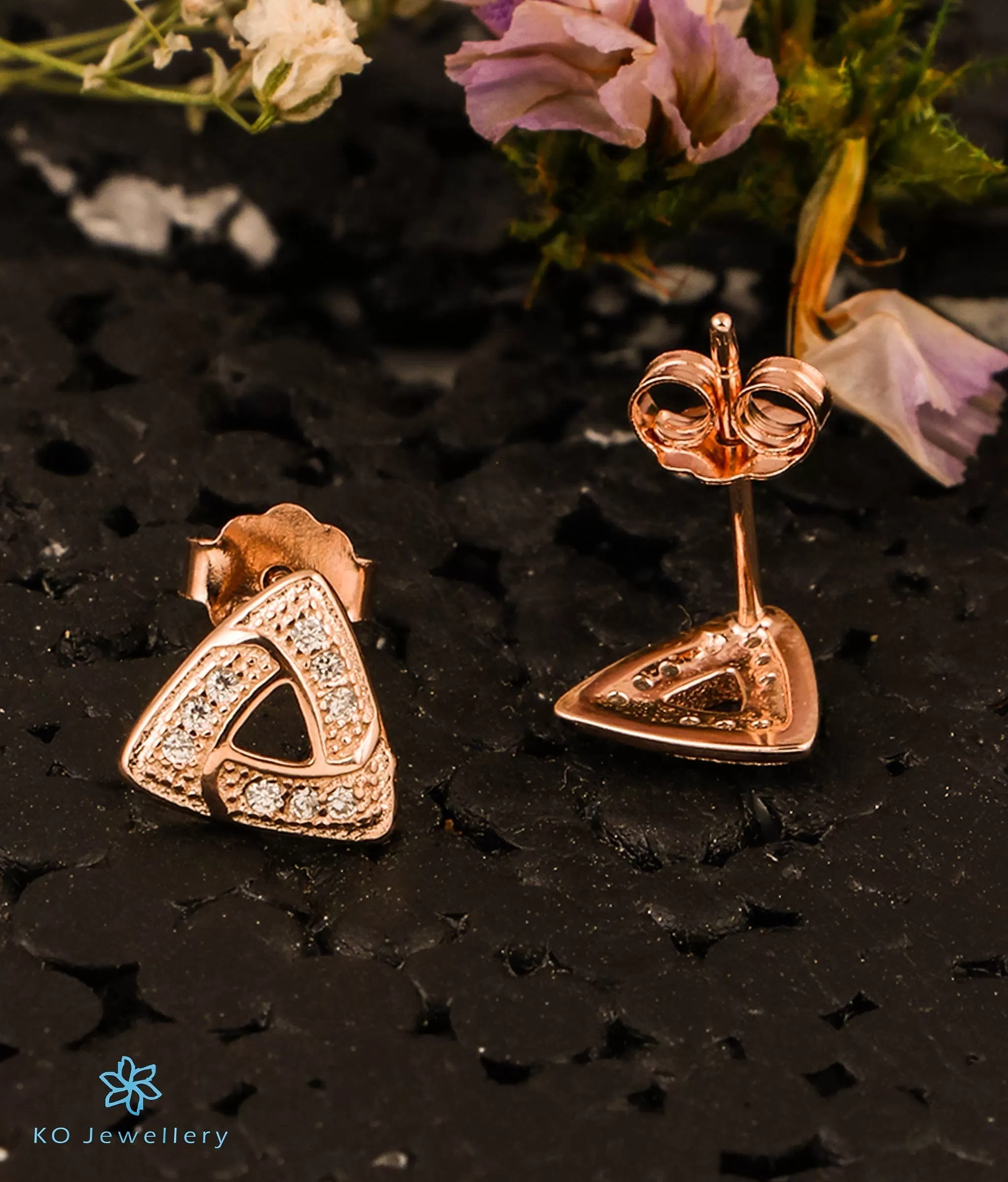 The Sparkly Triad Silver Rosegold Earstuds