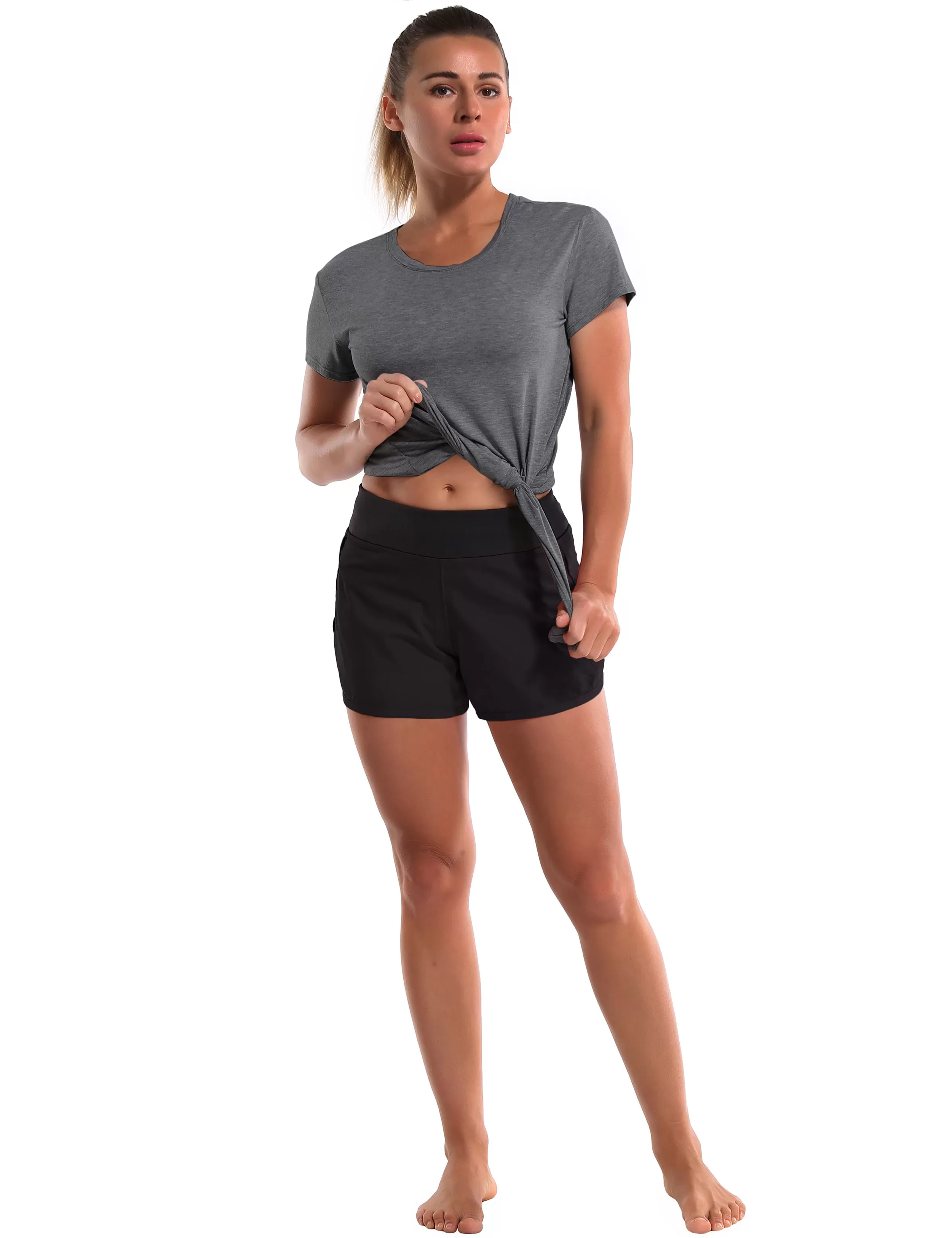 Tie Up Crop Top Short Sleeve T-Shirt heathercharcoal ins