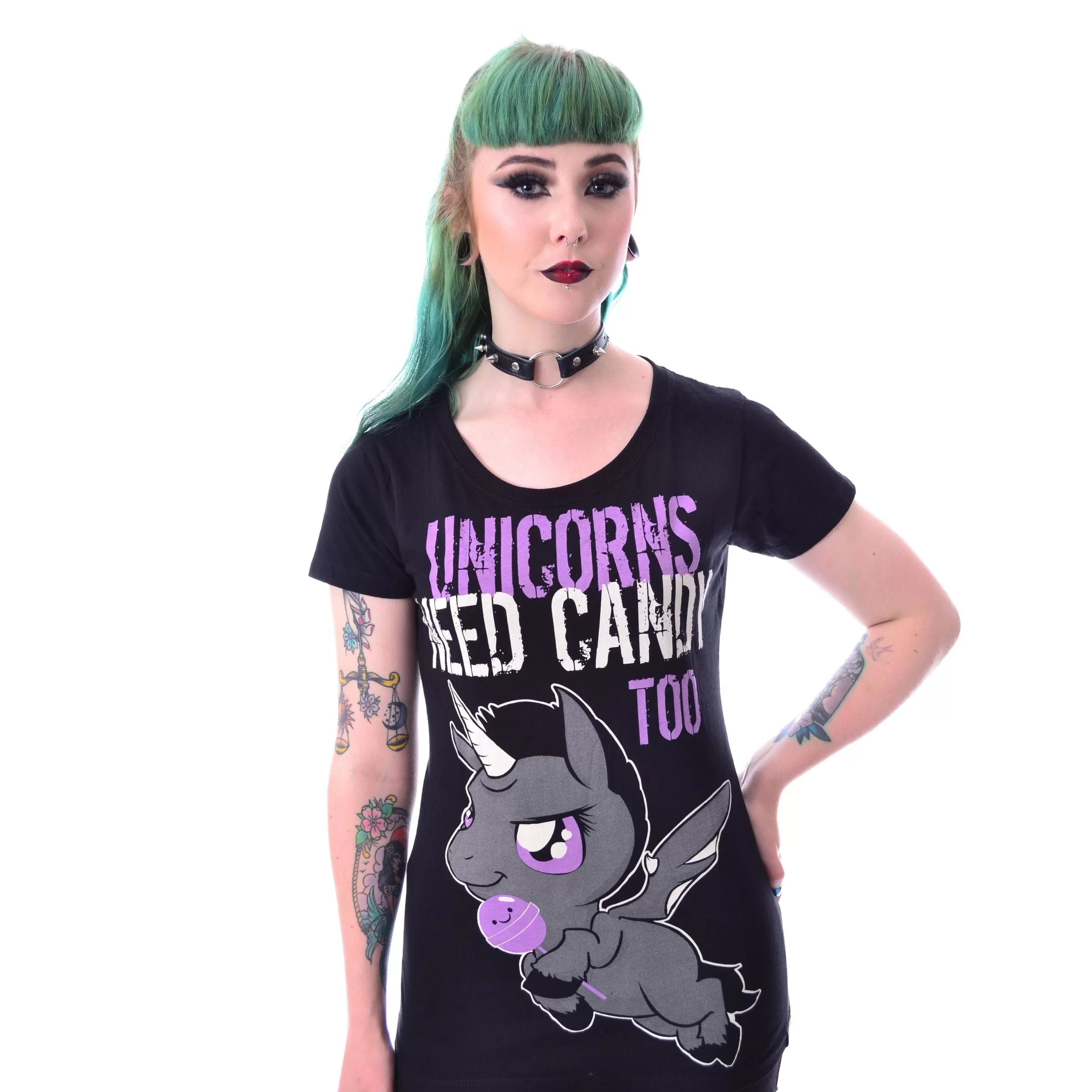 UNICORNS NEED CANDY T - BLACK