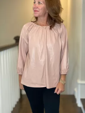 Vegan Leather Peasant Top in Blush