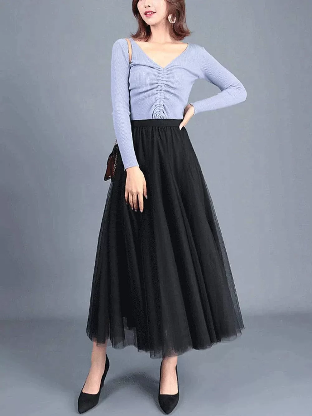 Versatile Tulle Midi Skirt for Women - Black, White, Pink, and Camel