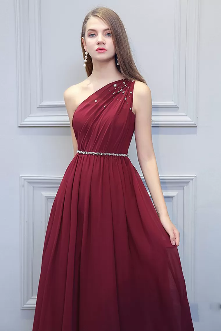 Victoria One Shoulder Floor Length Chiffon Sleeveless Natural Waist A-Line/Princess Bridesmaid Dresses