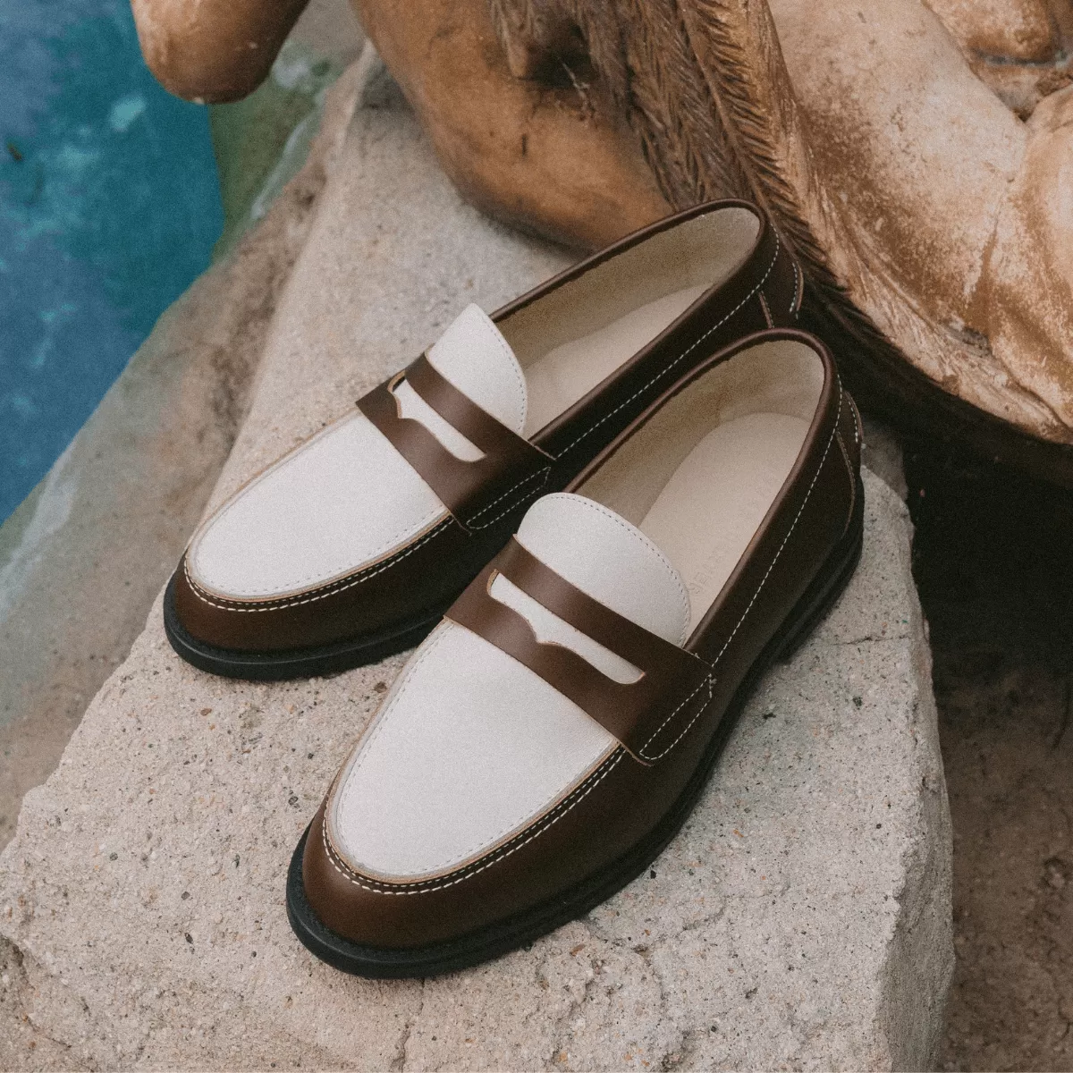 Wilde Chestnut   White Penny Loafer - Men's