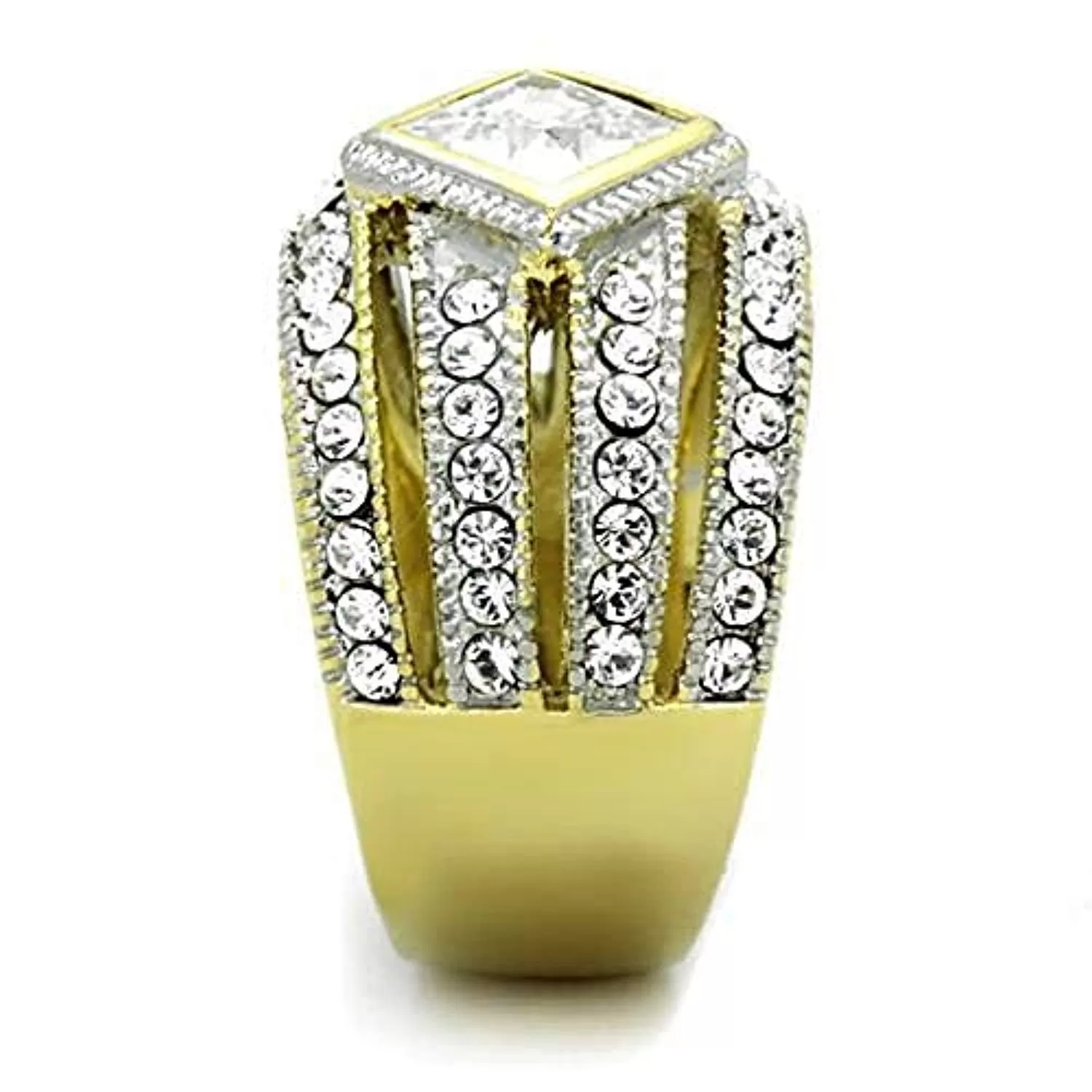 WildKlass Stainless Steel Ring Two-Tone IP Gold Women Diamond AAA Grade CZ Clear