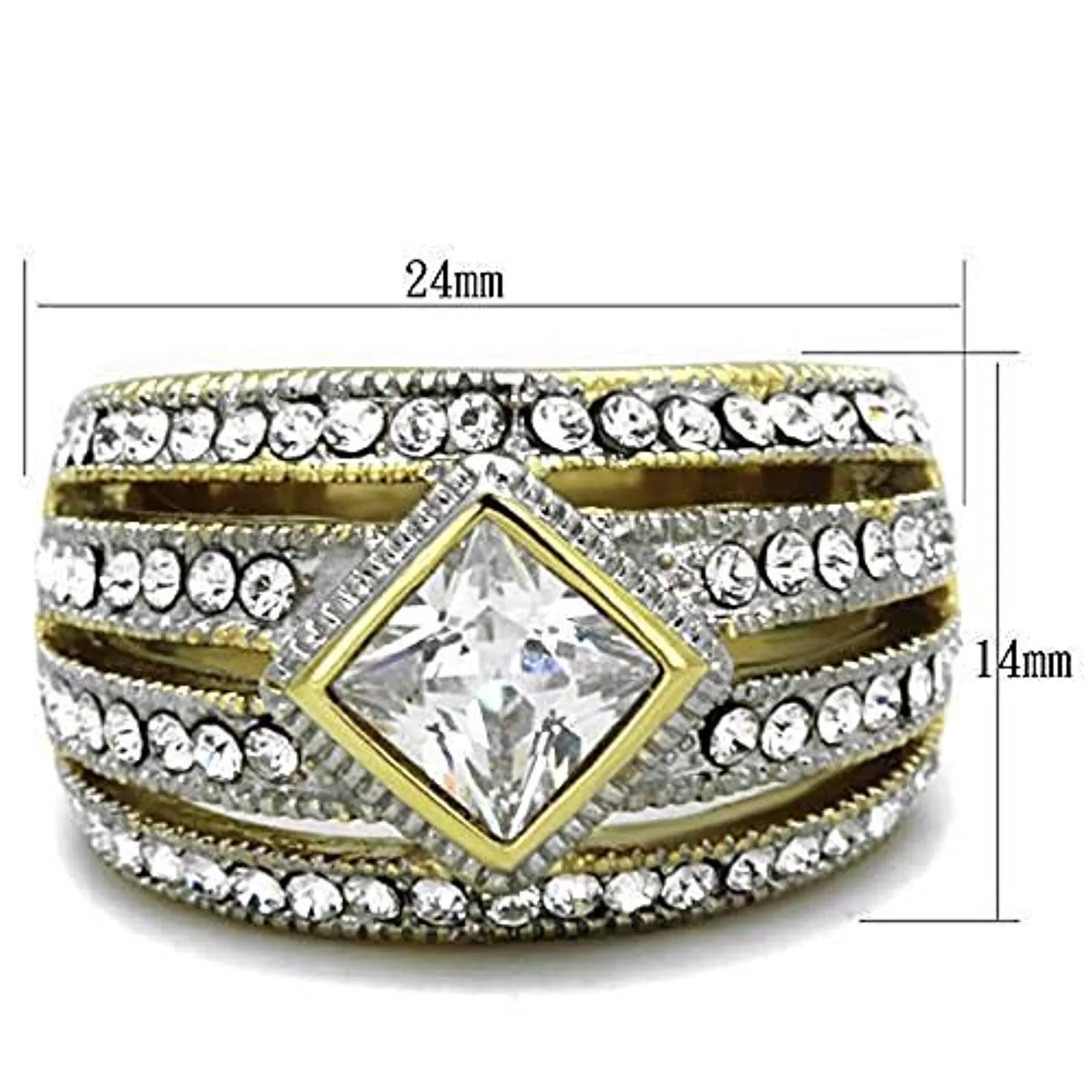 WildKlass Stainless Steel Ring Two-Tone IP Gold Women Diamond AAA Grade CZ Clear