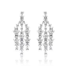 Zariah 8 Carat Combine Mix Shape Diamond Chandelier Earrings in 14k White Gold