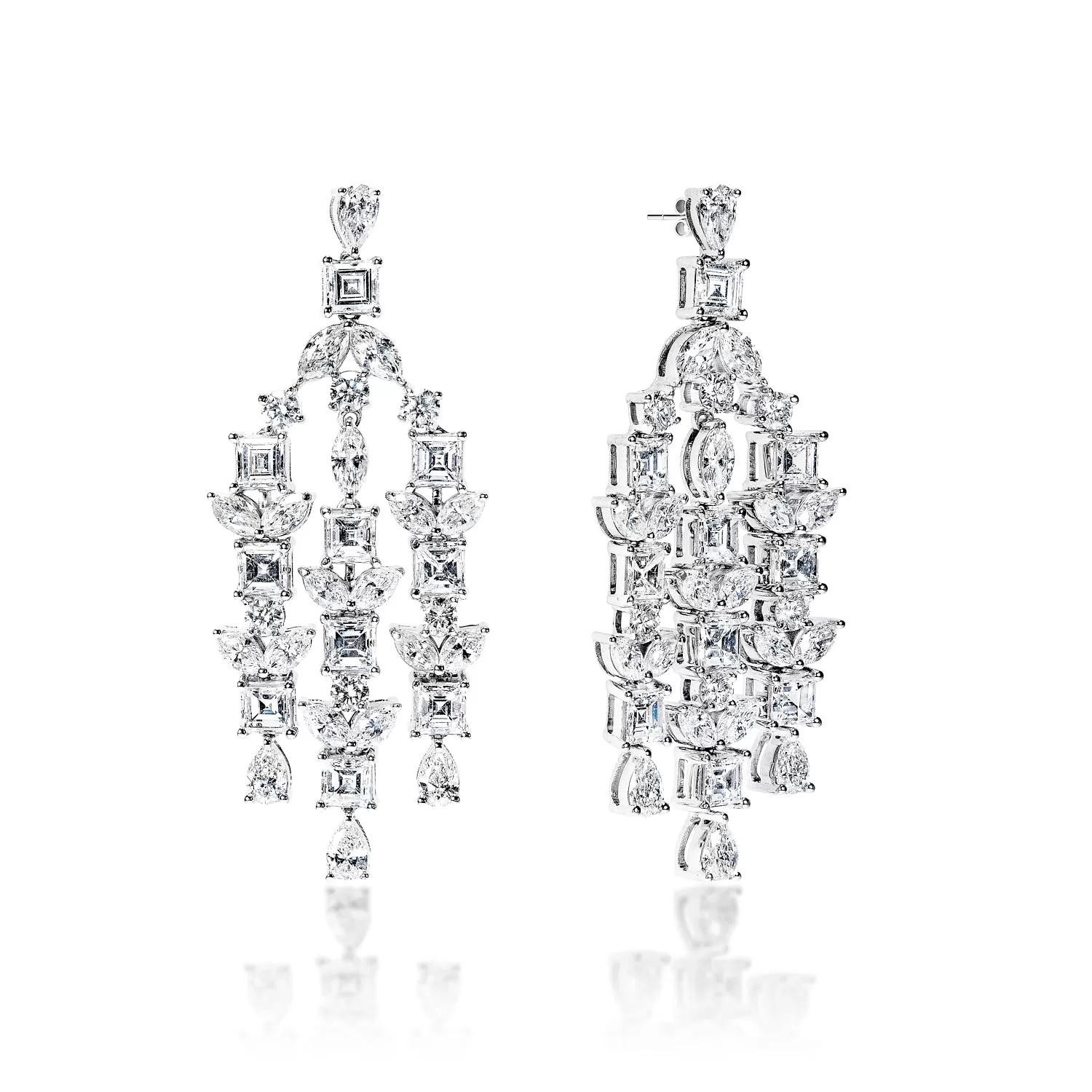 Zariah 8 Carat Combine Mix Shape Diamond Chandelier Earrings in 14k White Gold