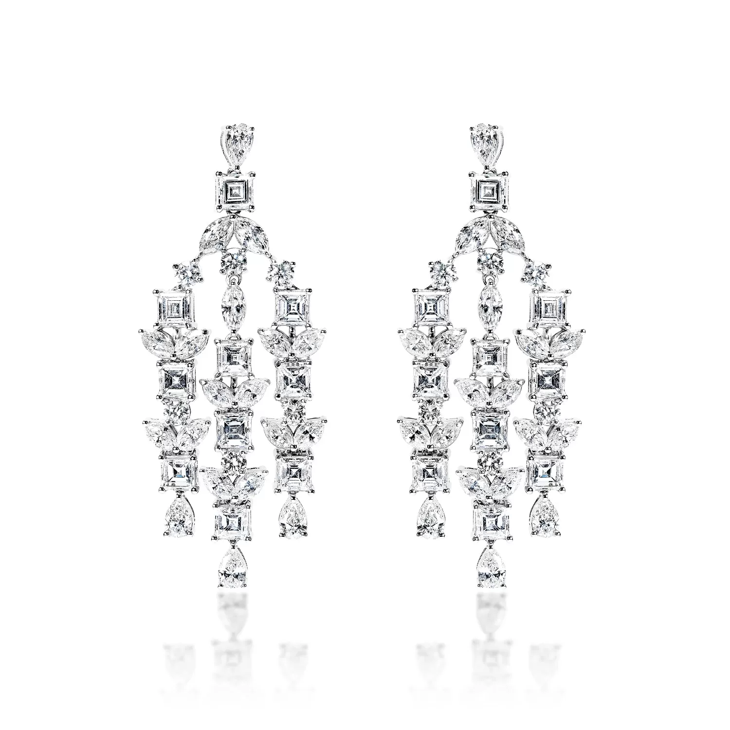 Zariah 8 Carat Combine Mix Shape Diamond Chandelier Earrings in 14k White Gold